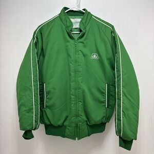 VTG Holloway Green Pioneer Seed Pinstripe Puffer Nylon Jacket Mens Size M USA